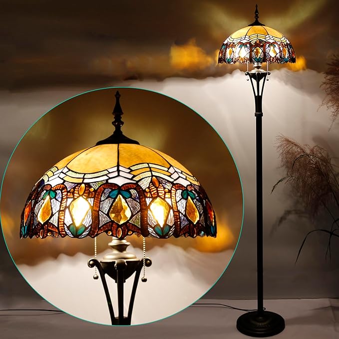 Tiffany Floor Lamp Base Only, for 16-24 Inch Stained Glass Lampshade Height 70 Inch Bronze Finished Resin Base Antique Standing Lighting Base Replacement Only Wide 11 Inch(A (W11H70 Inch))