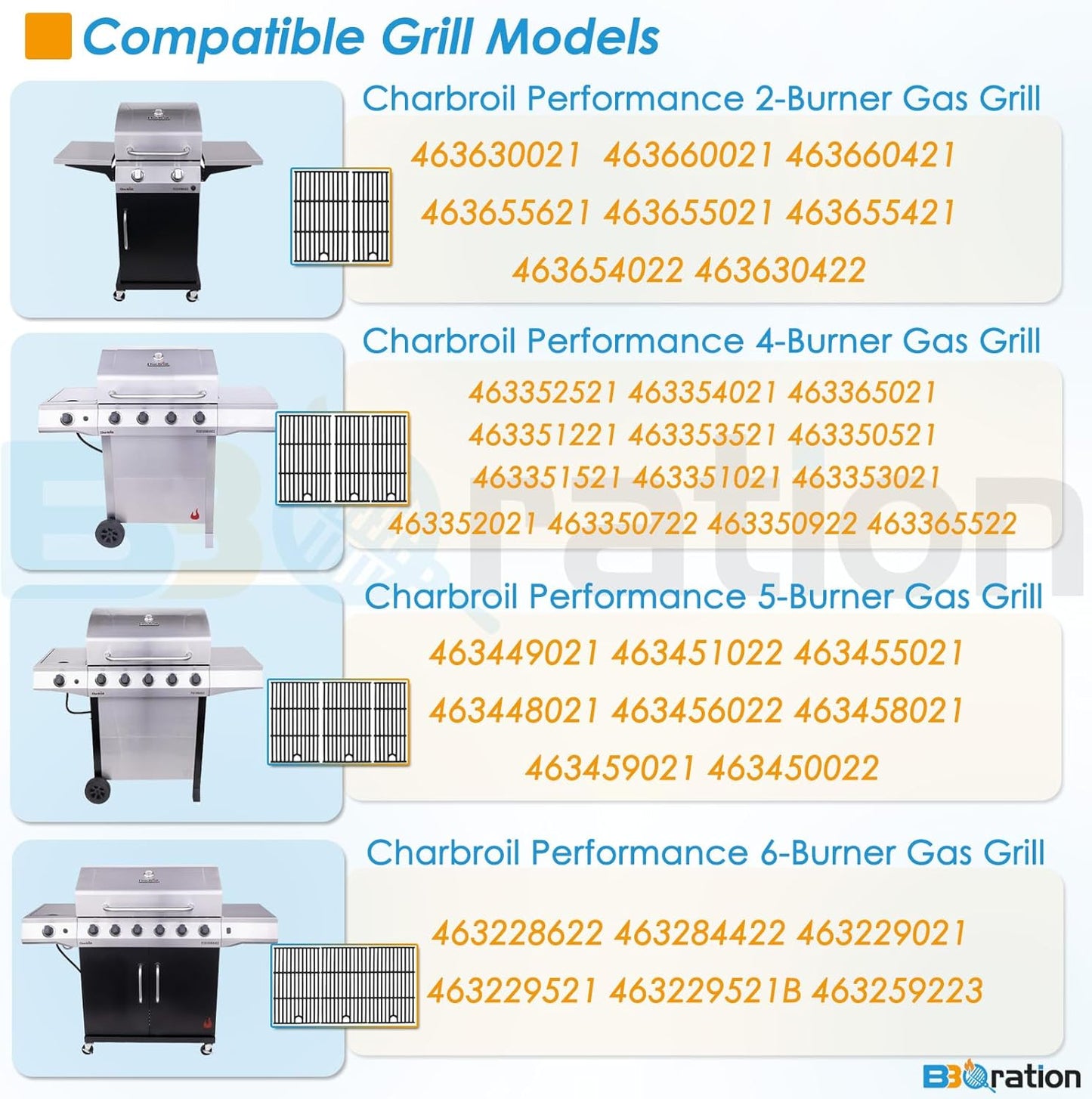 17" Grill Grate for Charbroil Performance 4 Burner 463352521 463354021 463365021 463365522 Cooking Grate for Charbroil Grill Replacement Parts 463366022 G426-0004-W1 G426-0005-W1