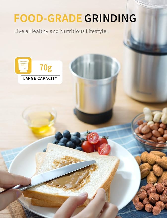 SHARDOR Electric Coffee Grinder Herb Blade Grinder Spices Grinder with 2 Removable Stainless Steel Bowls, Silver