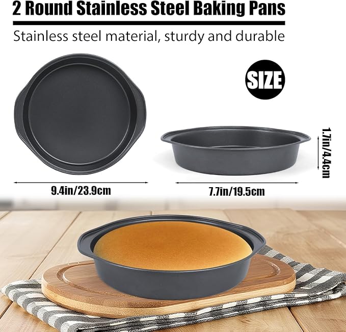 Round Cake Pans, 2 Pack 8 Inch Circle Cake Pan With Wide Handle Stainless Steel Baking Pan For Birthday Wedding Christmas, Steaming Serving