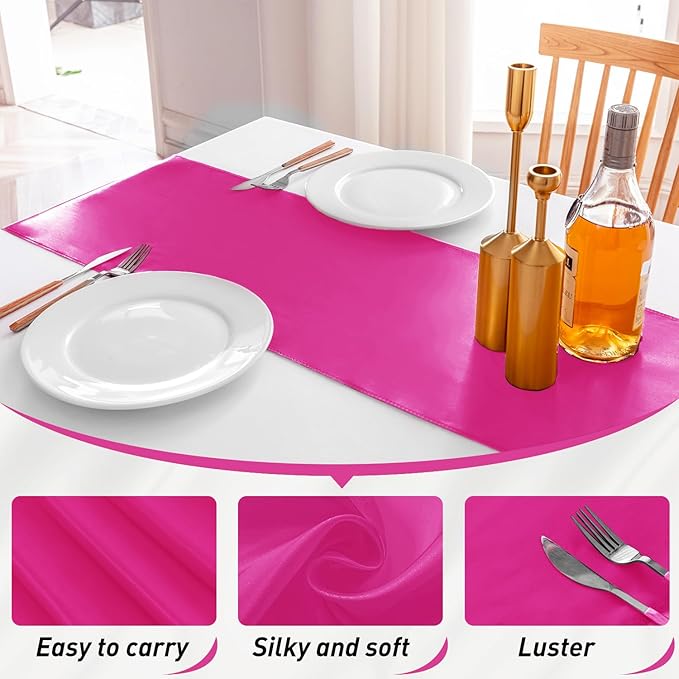 20 Pack Satin Table Runner 12 X 108 Inch Silk Table Runner for Party,Wedding, Birthday, Banquets,Decoration(Fuchsia)