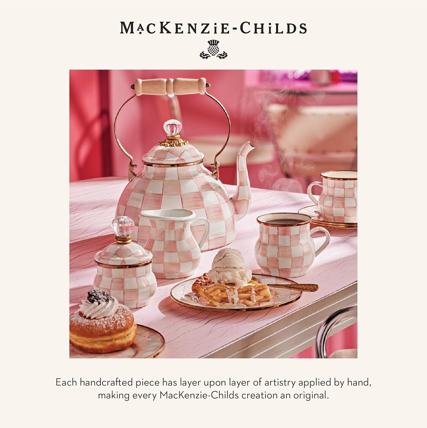 MACKENZIE-CHILDS Enamel Serving Platter, Decorative Serving Platter for Food, 16 Inches, Rosy Check