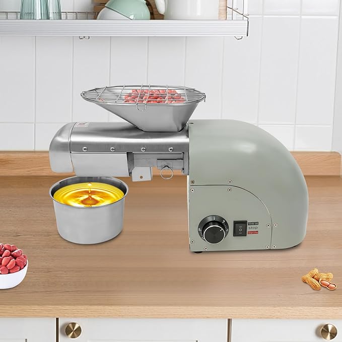 Oil Pressing Machine, 110V 1800W Electric Oil Mill Nut Seeds Oil Extractor Cold& Hot Press Machine for Peanuts Walnuts Soybeans, Temperature Control 122℉-572℉ (Not Used for Olives)