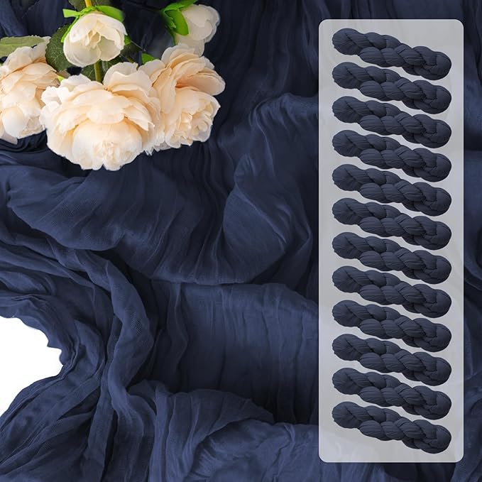 12 Pack Navy Blue Table Runner 10FT Cheesecloth Table Runner 21 x 120 inch Boho Gauze Cheese Cloth Table Runner Rustic Sheer Table Runner for Party Wedding Bridal Baby Shower Birthday Table Decor