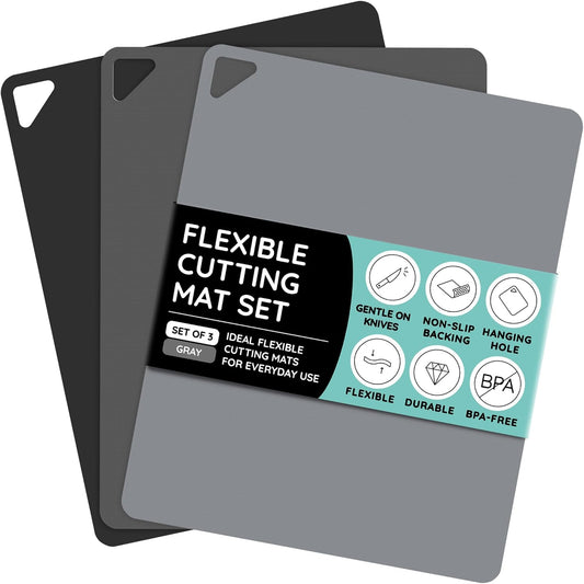 July Home Cutting Board Alternative for Kitchen - Extra Thick Flexible Plastic Cutting Board Set of 3, Non-Slip, BPA-Free, Easy to Clean, Colored Cutting Mats for Cooking, Durable Chopping Sheets