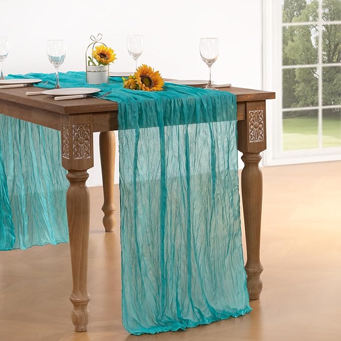 Teal Green Cheesecloth Table Runner Christmas Table Runner Boho Gauze 120 Inches Turquoise Cheese Cloth Table Decor for Xmas Holiday Season Parties Wedding Tea Party Decor