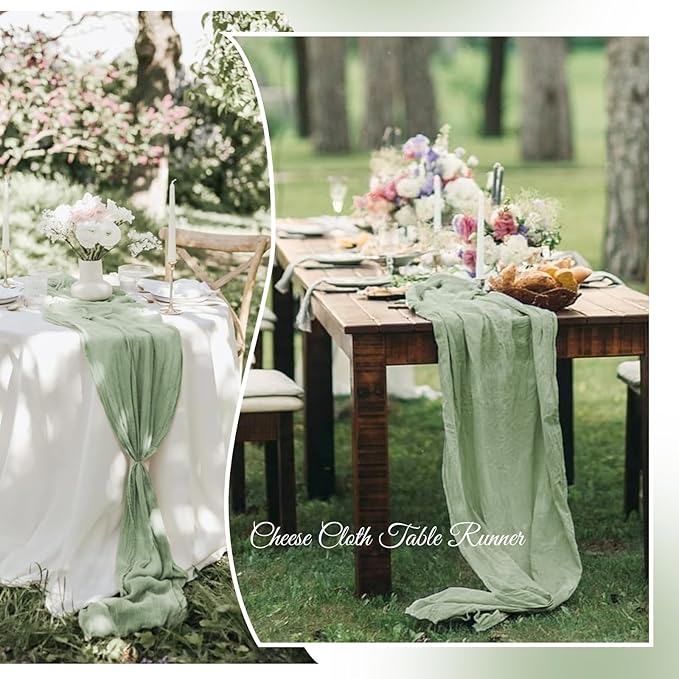 Aktor 6 Pack Sage Green Cheesecloth Table Runner 10Ft Gauze Table Runner Boho Semi Sheer Cheese Cloth Fabric Runners for Wedding Birthday Baby Shower Party Table Decoration（Sage Green）
