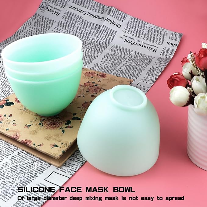 4 Inch Diy Silicone Facial Mask Mixing Bowl, 4 PCS Home Use Microwavable Silicone Facial Mud Bowl for Facial Mask, Mud Mask and Other Skincare Products, Cosmetic Beauty Tool for Home Salon,Green