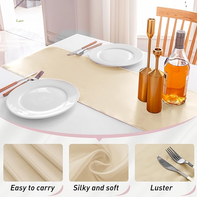 20 Pack Satin Table Runner 12 X 108 Inch Silk Table Runner for Party,Wedding, Birthday, Banquets,Decoration(Champagne)