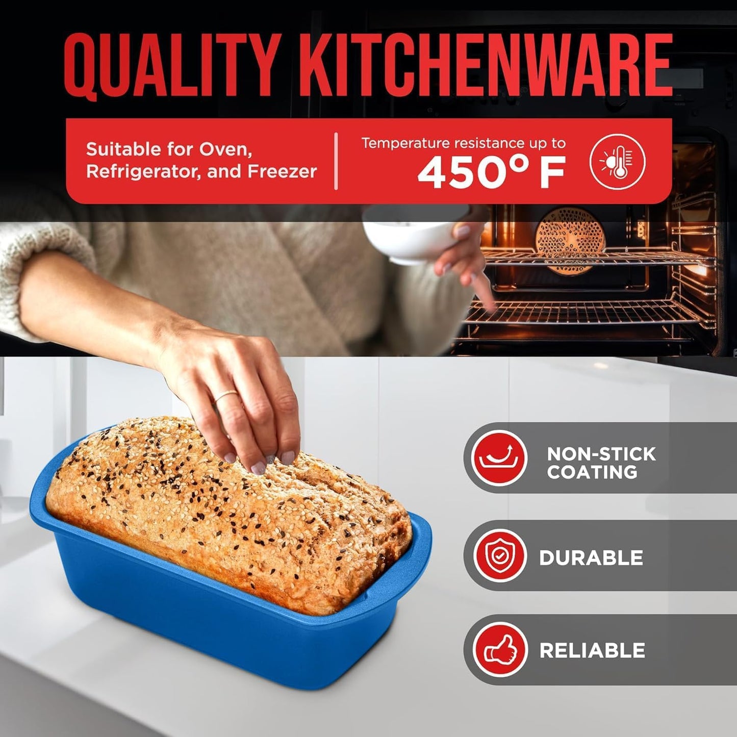 Nonstick Loaf Pan Set Pack of 4, 7" to 11" Large Baking Bread Pan, Oven Safe Up to 450°F, PFOA, PFOS, PTFE Free, Space Saving Stackable Design, Stain Resistant, Dishwasher Friendly, Blue Marble