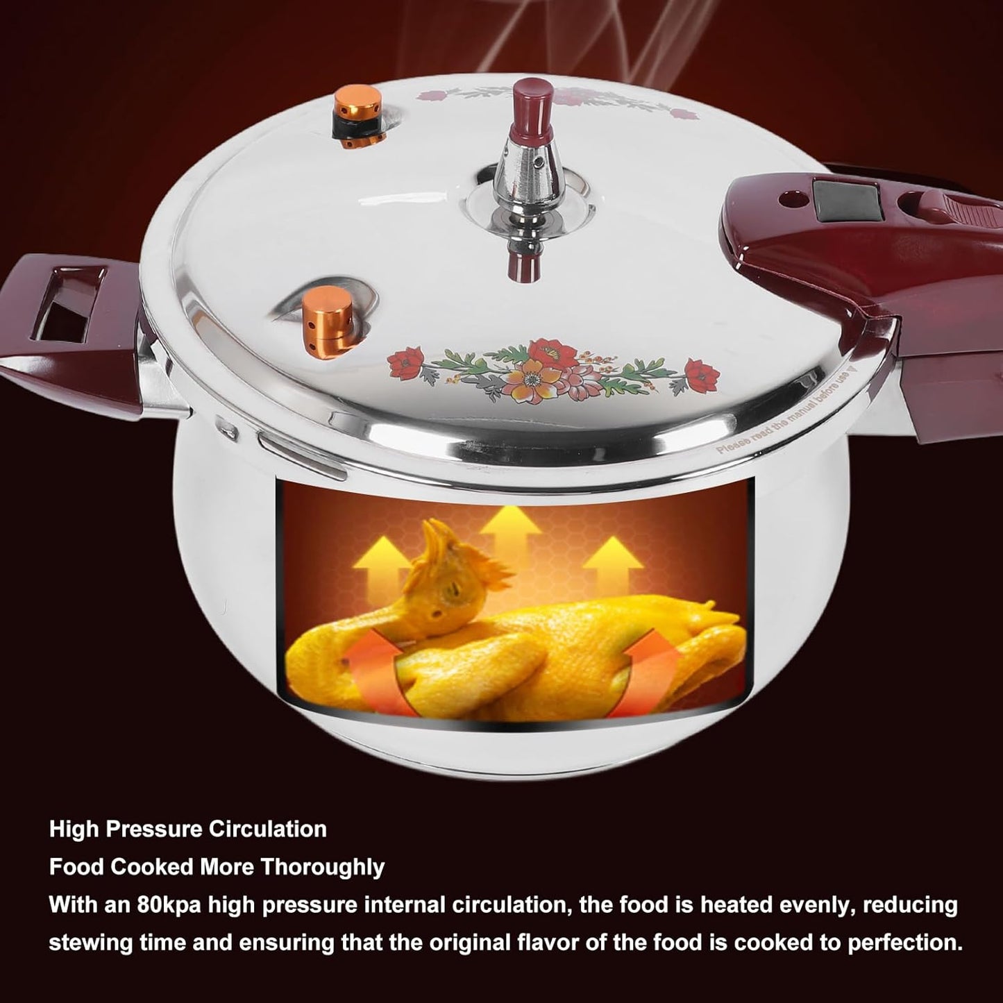 Stainless Steel Pressure Cooker 80KPA, Cookware Pressure Canner Rice Cooker with Safety Valve Devices, Compatible with Gas & Induction Cooker (11L)