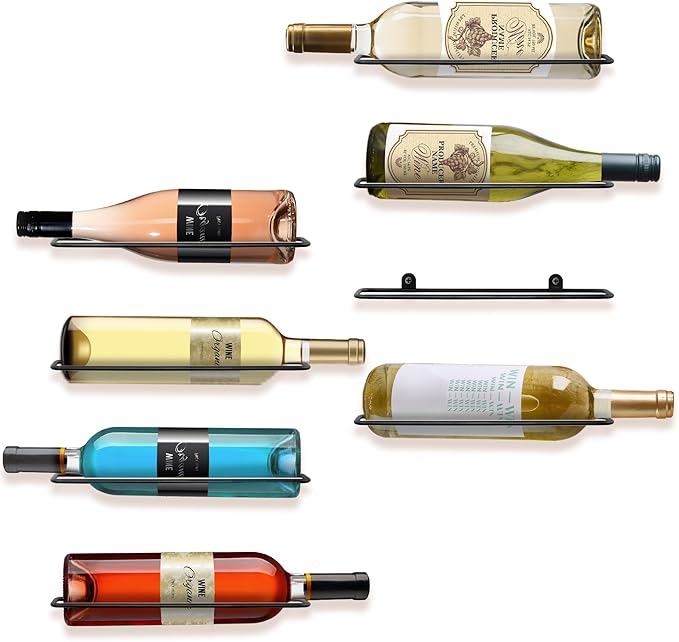 FLstudio Wall Mounted Wine Rack: 8 Bottle Wall Mount Wine Rack for Wine Bottles Display and Storage - Metal Wall Wine Bottle Organizer Holder for Wine Cellar Home Kitchen Bar Decor
