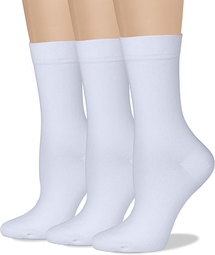 COTTON DAY Women's Soft Combed Cotton Dress Socks Seamless Toe Black White Gray Navy Blue Brown Beige