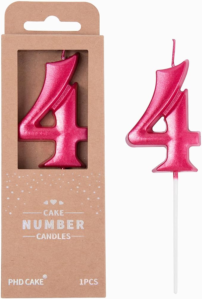PHD CAKE 2.76 Inch Elegant Red 4 Number Birthday Candles, Red Number Candles, Cake Number Candles, Party Celebration