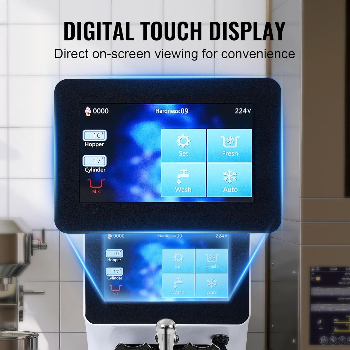 VEVOR Commercial Ice Cream Machine, 10.6 QT/H Yield, 1000W Single Flavor Countertop Soft Serve Ice Cream Maker, 4L Hopper 1.6L Cylinder, Touch Screen Auto Clean Pre-cooling, for Restaurant Snack Bar