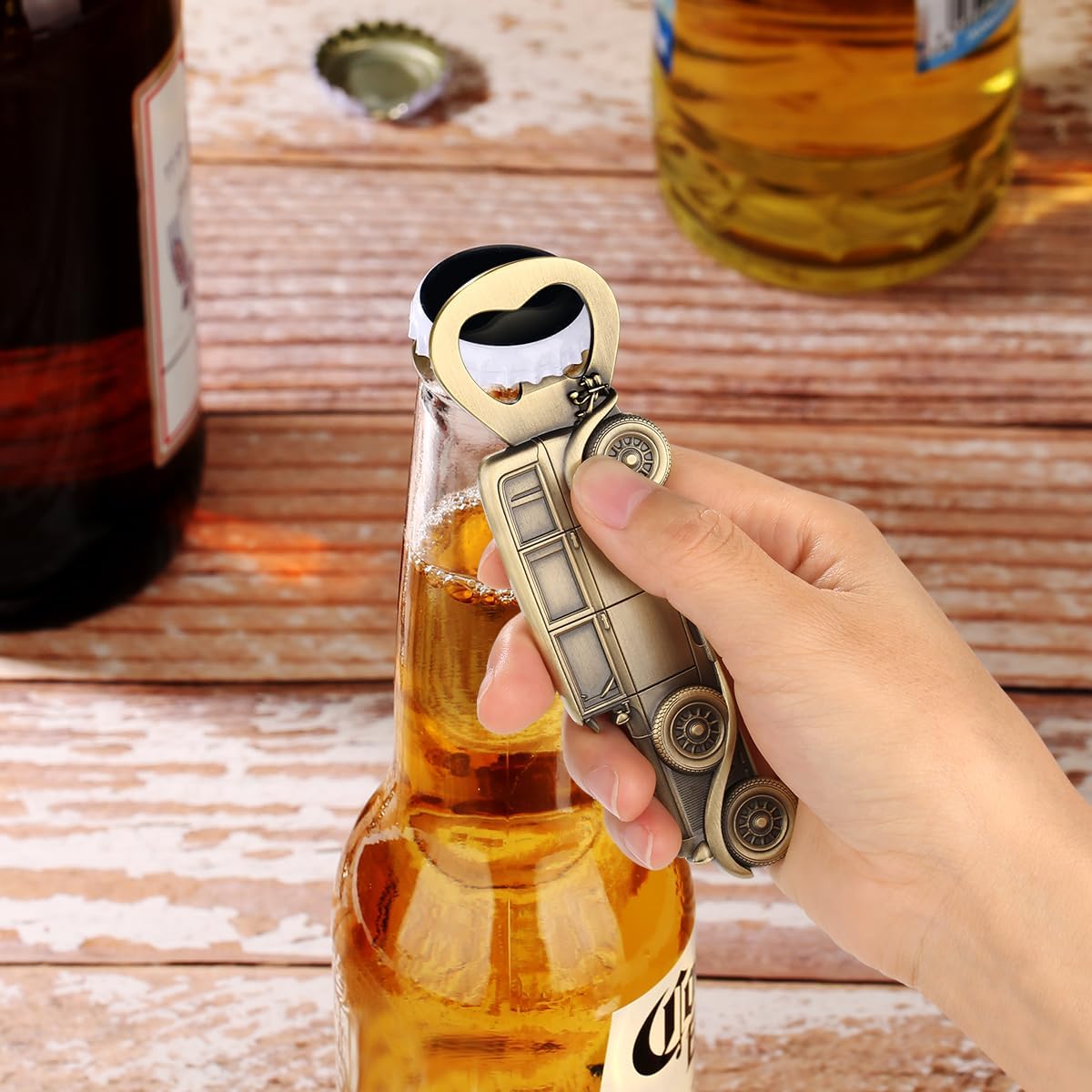 LKKCHER Car Bottle Opener, Classic Car Gifts for Men Him, Birthday Fathers Day Christmas Gifts for Men Dad Grandpa, Vintage Beer Accessories, Bronze with Gift Bag