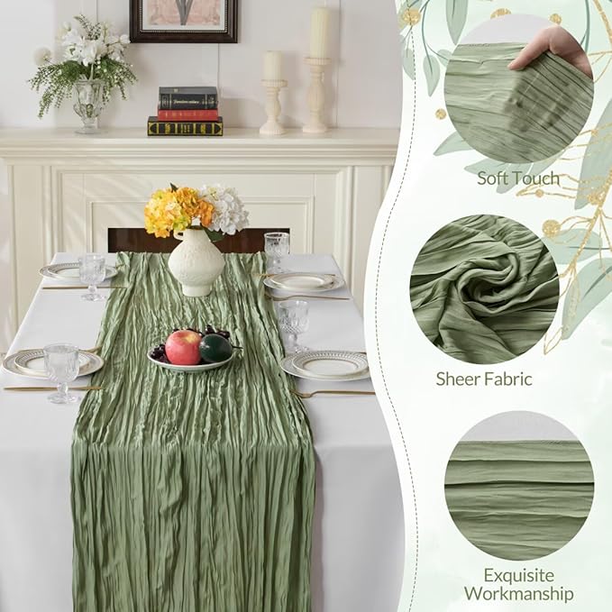 6 Pack Sage Green Cheesecloth Table Runner 35"×120" Gauze Fabric Table Runner Rustic Sheer Runner for Wedding Birthday Baby Shower Party Table Decoration Sage Green 6 Pack