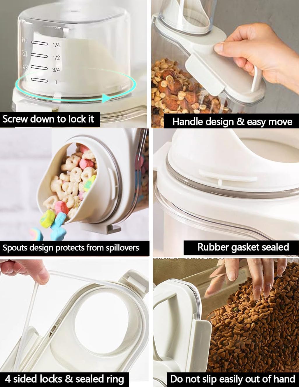 Cereal Containers Storage with Pour Spout Airtight Food Storage Containers with Lid Air Tight Cereal Dispenser Sealed Kitchen Canisters for Nuts Flour Sugar Beans Dry Food, Bpa Free 1.6L