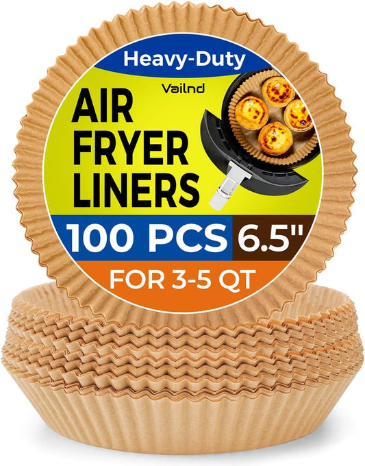 Air Fryer Paper Liners Disposable: 100pcs Oil Proof Parchment Sheets Round, Airfryer Paper Basket Bowl Liner for Baking Cooking Food