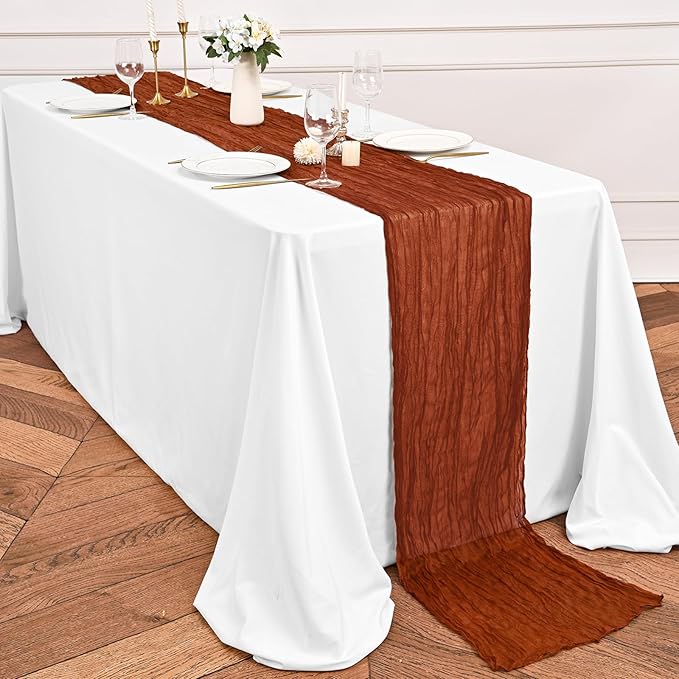 24 Pack Terracotta Table Runner 10Ft Cheesecloth Table Runner Rustic Gauze Table Runners Romantic Long Sheer Fabric Cheese Cloth Table Runners for Wedding Party Bridal Baby Shower