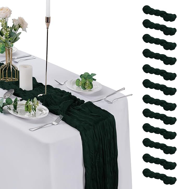 12 Pack Cheesecloth Table Runner 9ft,17 x 108 inch Gauze Table Runner Rustic Romantic Wedding Runner for Wedding Bridal Shower Fall Decoration,Grey Green