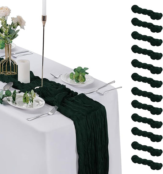 12 Pack Cheesecloth Table Runner 9ft,17 x 108 inch Gauze Table Runner Rustic Romantic Wedding Runner for Wedding Bridal Shower Fall Decoration,Grey Green
