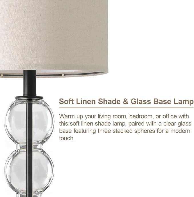 Oneach 25" Glass Table Lamps Set of 2, Black Modern Table Lamps with USB Ports for Living Room, Linen Shade Bedside Lamps for Bedroom, Nightstand, Side Table (Bulbs not Included)