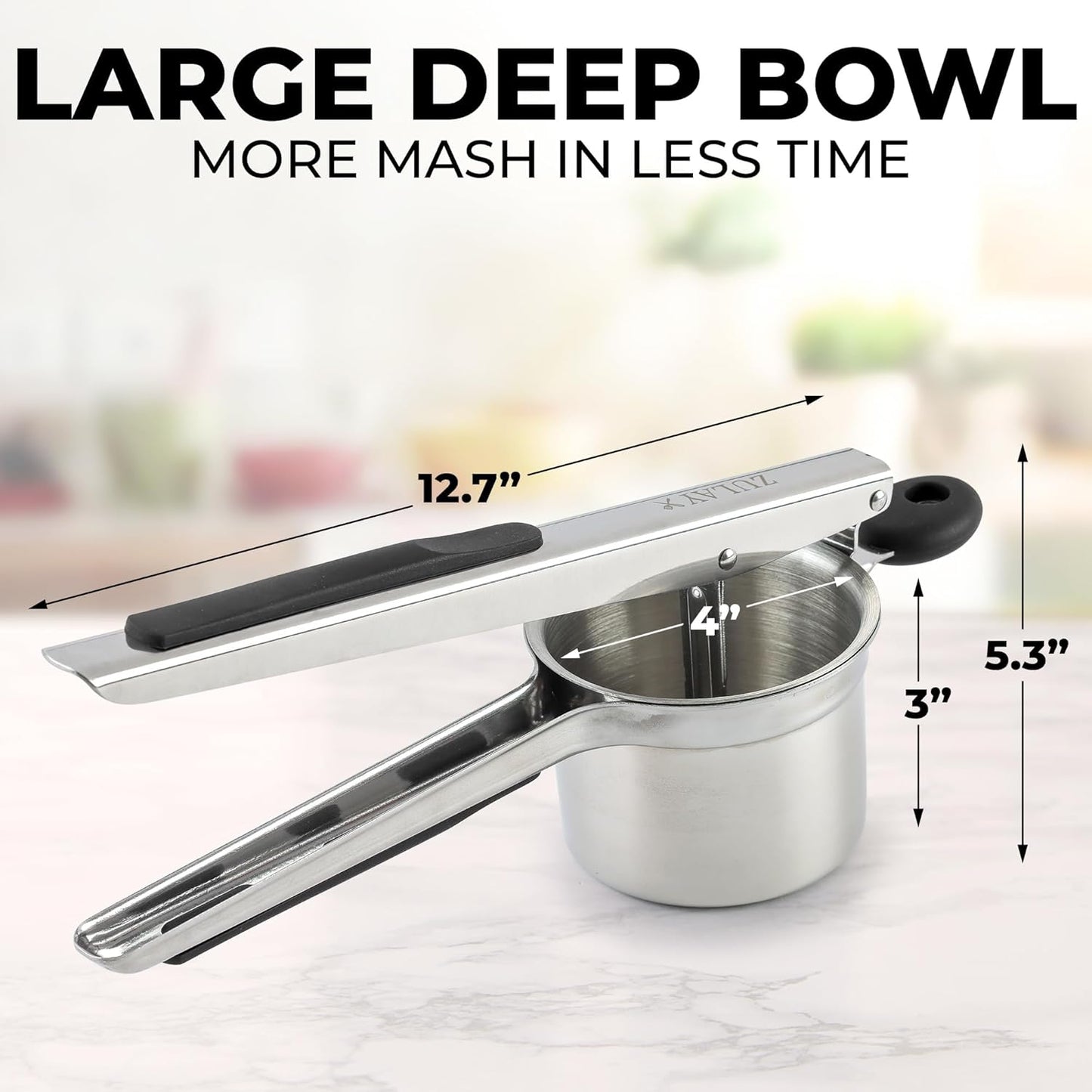 Zulay Kitchen Premium Large 15oz Potato Ricer, Heavy Duty Professional Stainless Steel Potato Masher and Ricer Kitchen Tool, Press and Mash Kitchen Gadget - Silver/Black