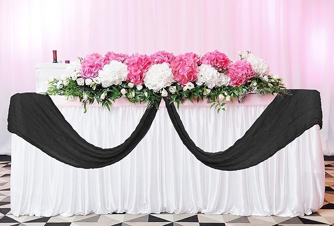 12 Pack Cheesecloth Table Runner 20 x 120 inch Cheese Cloth Table Runner Bulk,Romantic Boho Sheer Gauze Fabric Table Runners for Wedding Reception,Party,Bridal Shower Table Decor(Black)