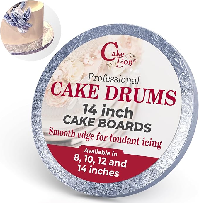 Cakebon Cake Boards - Sturdy 1/2 Inch Thick Drums - 14 Inch Professional Smooth Straight Edges Silver 3-Pack