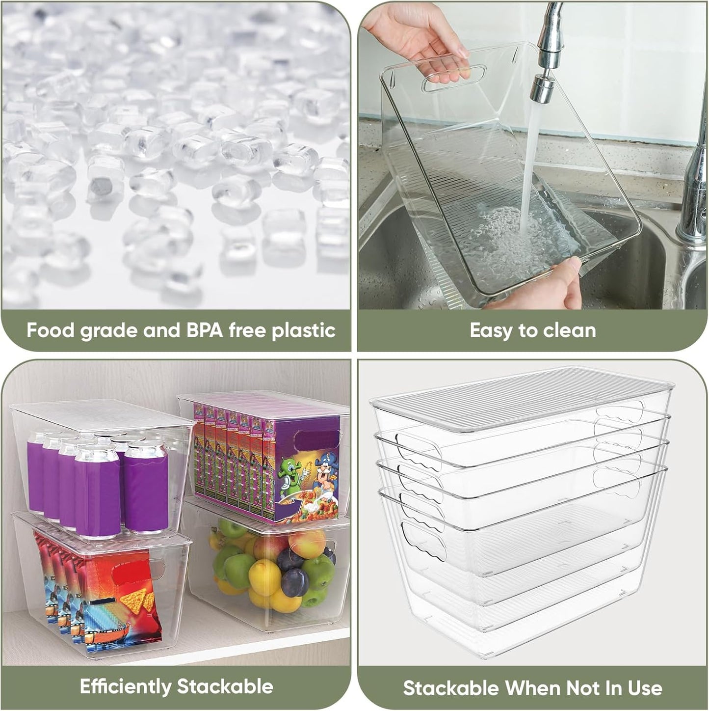 BALEINE Clear Stackable Storage Bins with Lids, Plastic Containers with Handle for Pantry Organizers and Storage, Plastic Bins for Fridge, Kitchen, Bathroom, Cabinet (10x6x5, 6PK)