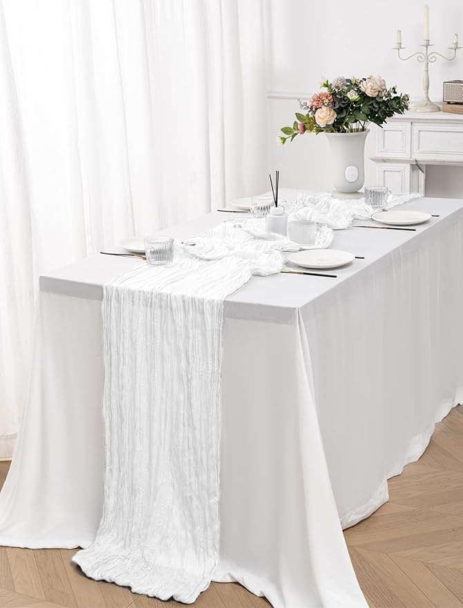 12 Pack White Table Runner 10FT Cheesecloth Table Runner 21 x 120 inch Boho Gauze Cheese Cloth Table Runners Rustic Sheer Table Runners for Party Wedding Bridal Baby Shower Christmas Table Decor