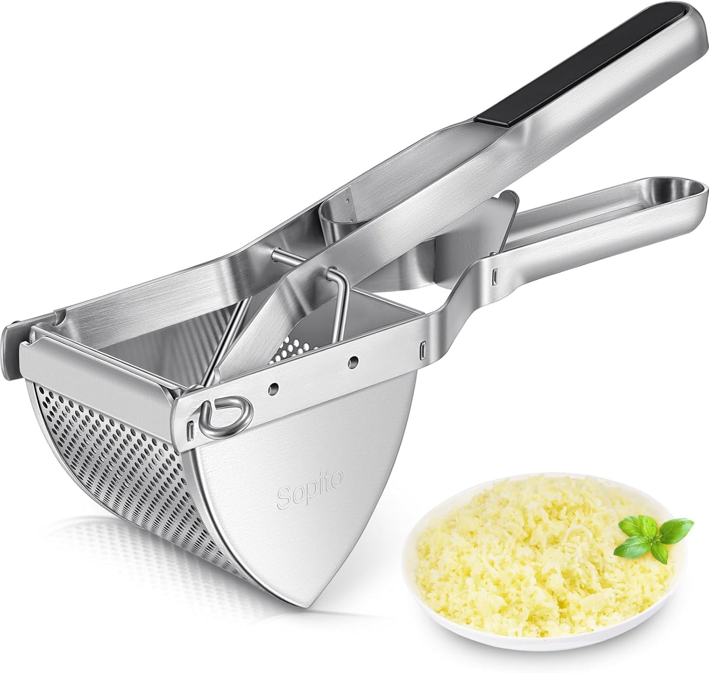 Potato Ricer, Sopito Stainless Steel Potato Masher for Commercial and Home Use, Black