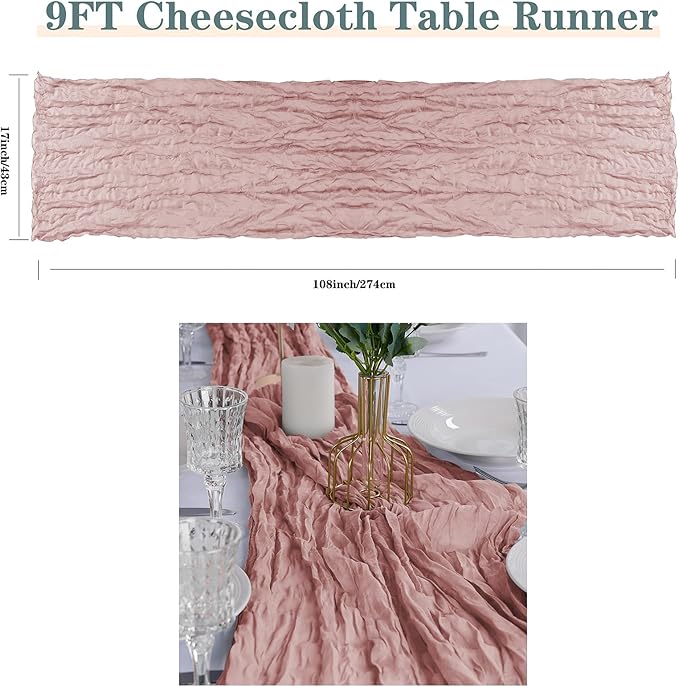 6 Pack Cheesecloth Table Runner 9ft,17 x 108 inch Gauze Table Runner Rustic Romantic Wedding Runner for Wedding Bridal Shower Fall Decoration,Light Blue