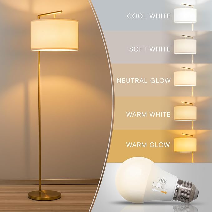 Brightech Montage Modern Floor lamp, LED Floor Lamp for Living Rooms & Offices - Tall Standing Lamp for Bedroom Reading - Corner Pole Lamp for Contemporary Home Decor - Gold, Antique Brass
