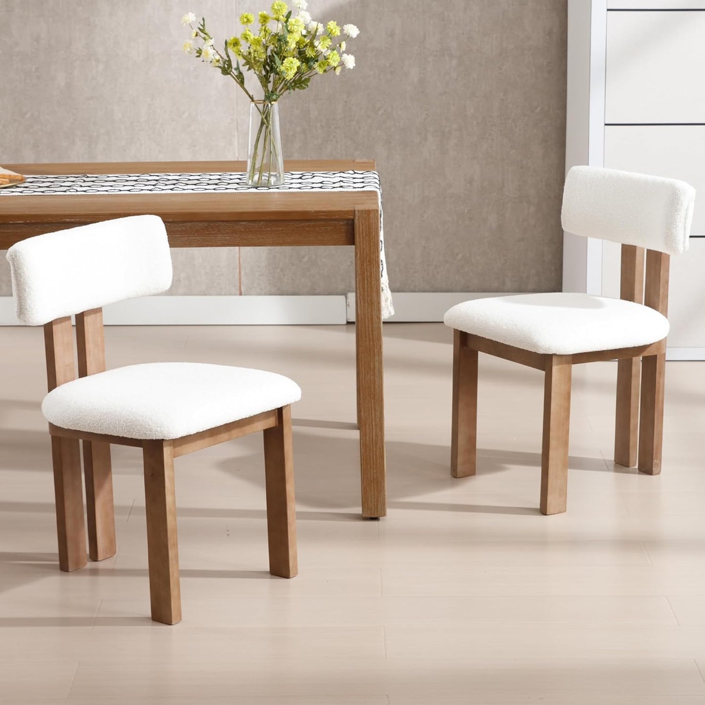chairus Dining Chairs Set of 4 Faux Fur Dinner Chairs with Solid Wood Kitchen Chairs for Kitchen, Dining Room, Living Room, White