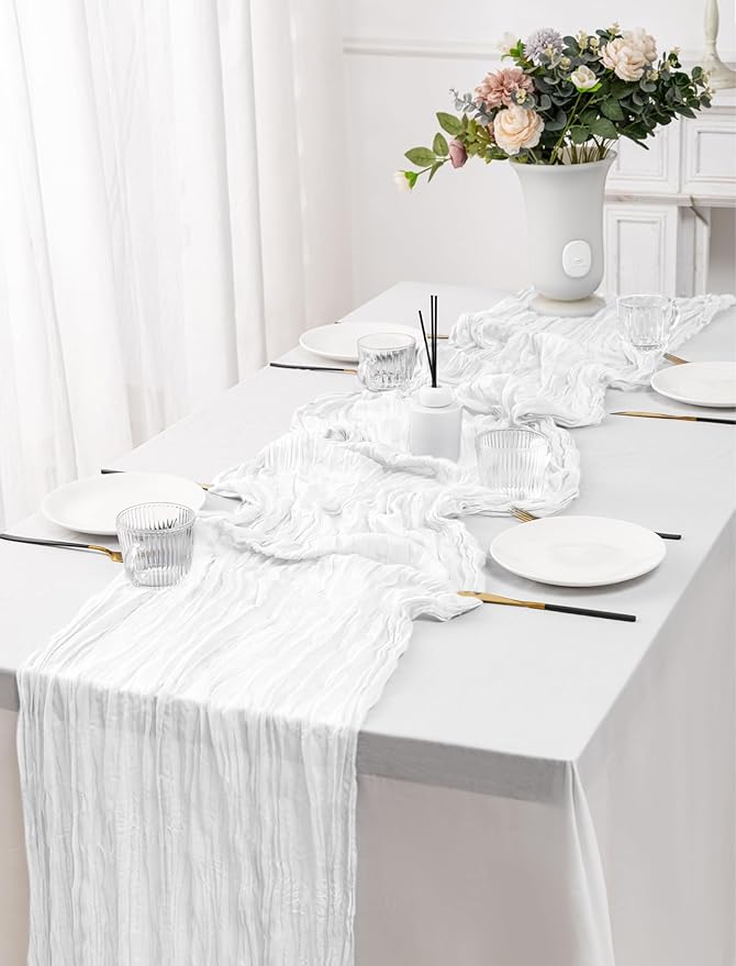 12 Pack White Table Runner 10FT Cheesecloth Table Runner 21 x 120 inch Boho Gauze Cheese Cloth Table Runners Rustic Sheer Table Runners for Party Wedding Bridal Baby Shower Christmas Table Decor