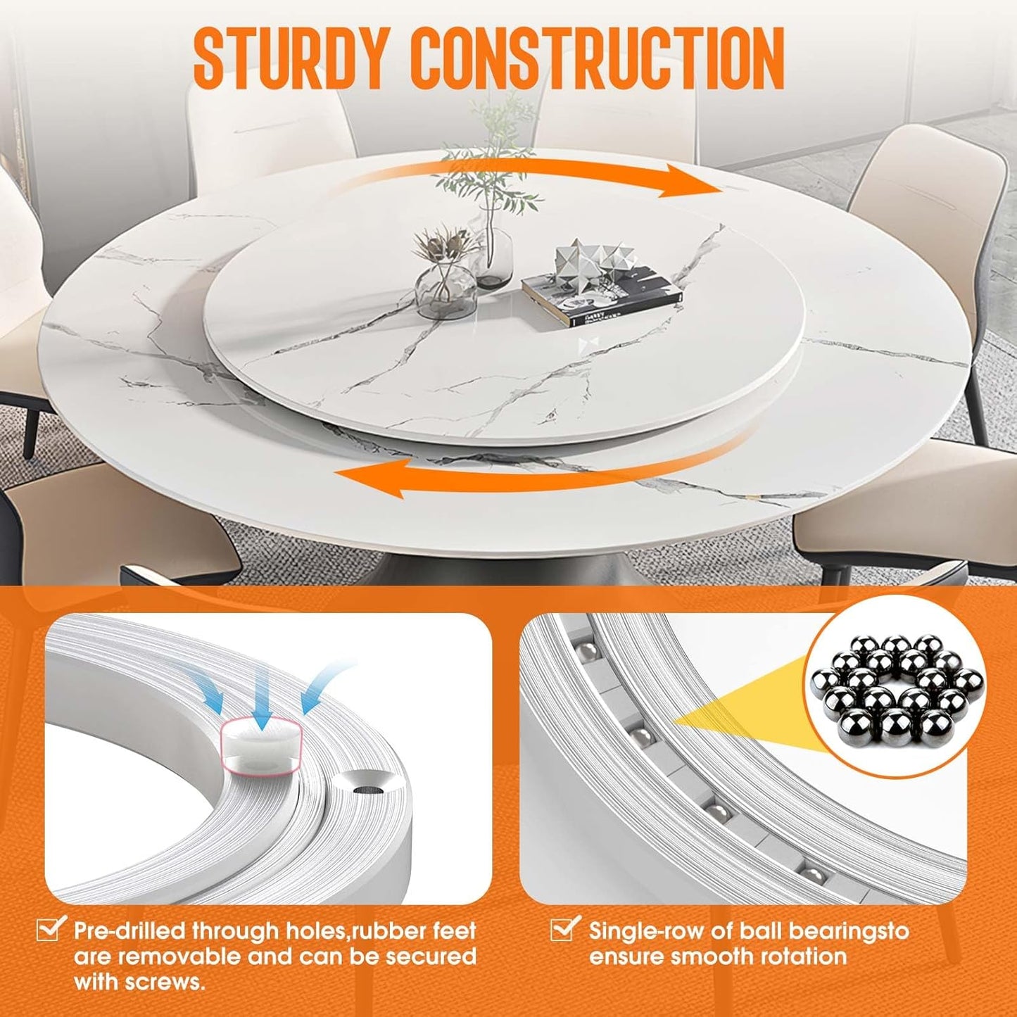 Pisman Aluminium Alloy Turntable Bearing, Heavy Duty Lazy Susan Rotating Bearing Turntable,Smooth Swivel Plate Hardware for Round Dining Table,DIY. Silent Rotating Base Only（12inch）