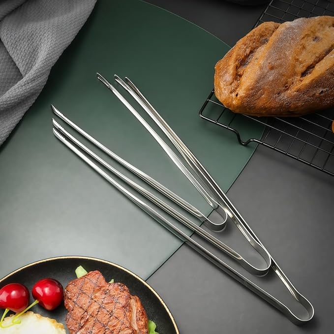 8 Pack Kitchen Tongs, Stainless Steel Serving Tongs with Non-Slip Tips for Cooking，Easily Control Kitchen Tweezer, Multi-Purpose Korean Tong for Baking, Food Plating, BBQ (7 Inch)