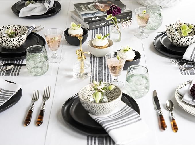 Solino Home Linen Table Runner 60 Inches - 100% Pure Linen Black and White Farmhouse Table Runner 14 x 60 Inch Ideal for Dresser and Coffee Tables - Holiday
