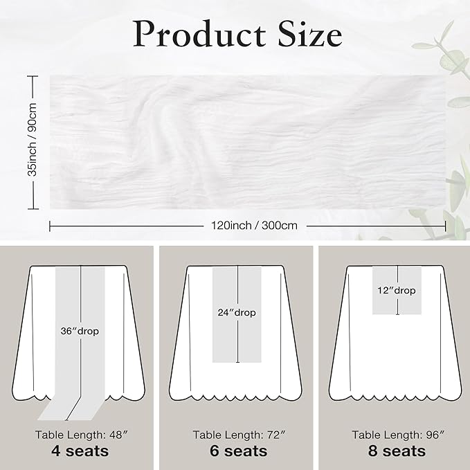 Leetaltree 2 Pack Ivory Cheesecloth Table Runner, 35x120 Inch Boho Rustic Cheese Cloth Table Runner, Decorative Table Runners for Bridal Baby Shower Decorations or Wedding Table Decorations