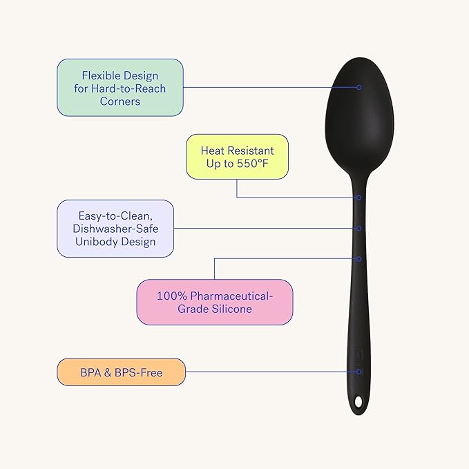 GIR: Get It Right Nonstick Kitchen Silicone Spoon for Mixing, Cooking, and Stirring - Heat-Resistant up to 425°F - 13 Inch, Studio - Silicone Kitchen Spoon