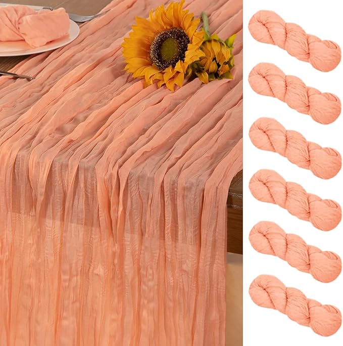 Peach Cheesecloth Table Runner 6 Pack Christmas Table Runners Boho Gauze 120 Inches Cheese Cloth Table Decor for Sweet Little Peach Baby Shower Wedding Bridal Xmas Holiday Season Decor