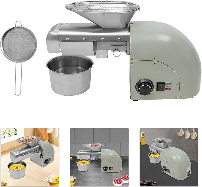 Oil Pressing Machine, 110V 1800W Electric Oil Mill Nut Seeds Oil Extractor Cold& Hot Press Machine for Peanuts Walnuts Soybeans, Temperature Control 122℉-572℉ (Not Used for Olives)