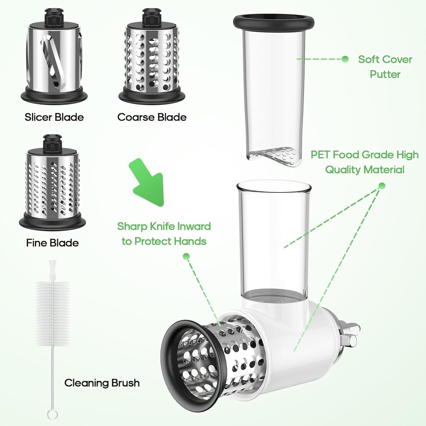 Slicer Shredder Attachment for KitchenAid Stand Mixer, Cheese Grater for KitchenAid Mixer, Salad Maker Accessory, Cheese Grater with 3 Blades, Attachment for Kitchenaid Mixers
