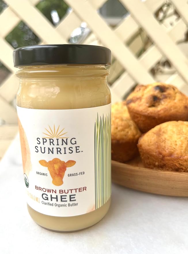 Spring Sunrise Organic Brown Ghee - Grass Fed Clarified Butter - Keto & Paleo Friendly, Lactose & Gluten Free Cooking Oil with High Smoke Point - 8 oz Jar