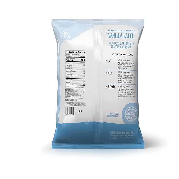 Big Train Reduced Sugar Vanilla Latte Blended Ice Coffee Beverage Mix, 3.5 Pound (Pack of 1)