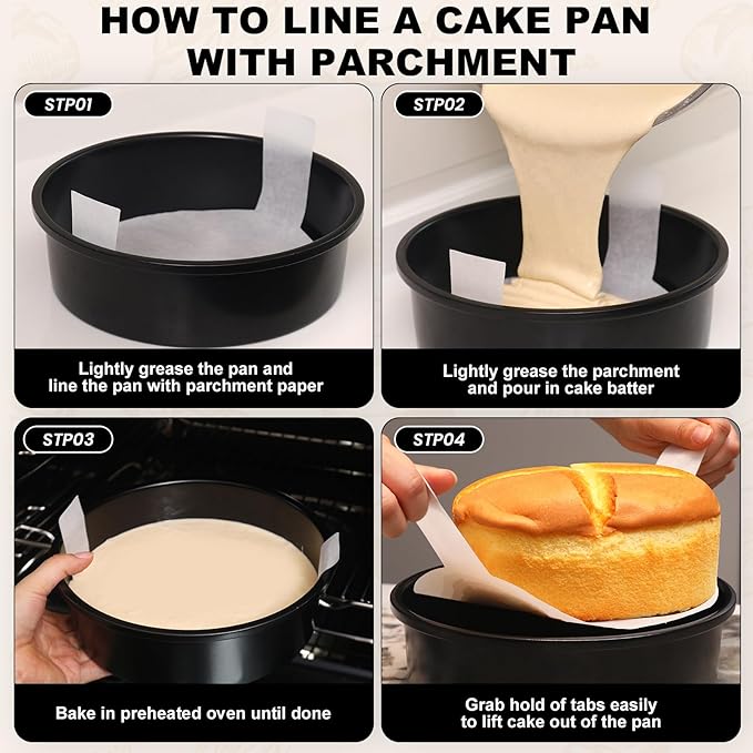 10 Inch Cake Pan Set of 2, Nonstick Round Cake Pans with 80 PCS Parchment Paper, Carbon Steel Layer Cake Baking Molds, Dishwasher Safe