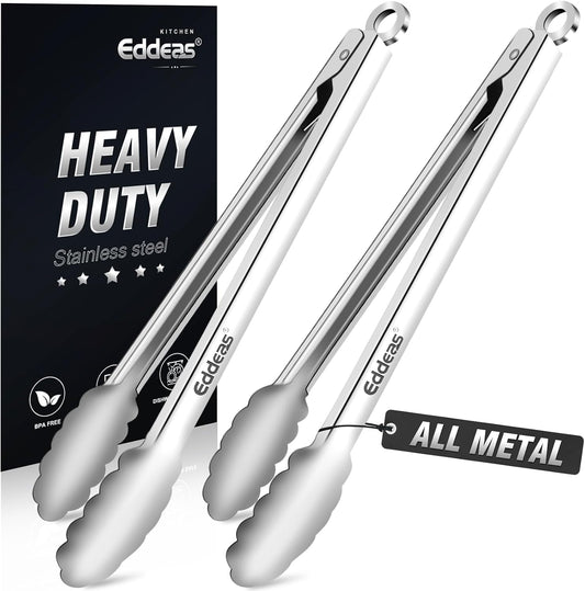 2PCS 12inch Kitchen Tongs - Heat Resistant 600 Degree Tongs for Cooking, Heavy Duty All Metal Food Tongs, Stainless Steel and Non-Slip handle, Salad, Grilling, Barbecue, Dishwasher safe