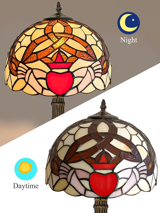 KY&BOSAM Tiffany Table Lamps Irish Gold Crown Celtic Style17500 Lumens Desk Lights Stained Glass Shade + UL E26 Lamp Holder+Zinc Base 12*12*19 Inch Living Room Bedroom St Patrick's Day Memory Decor